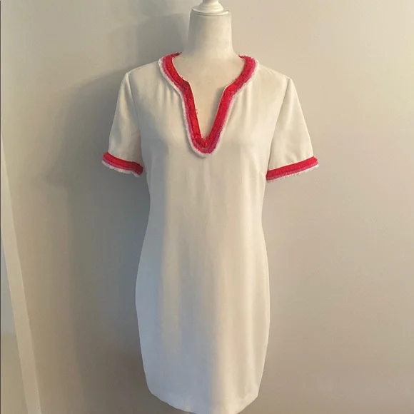 Trina Turk dress white with pink and red pipping - Picture 1 of 13